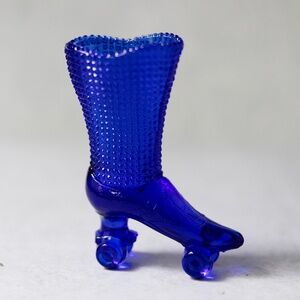 Vintage Degenhart Cobalt Blue Glass Shoe Hobnail Roller Skate Boot 4" Tall